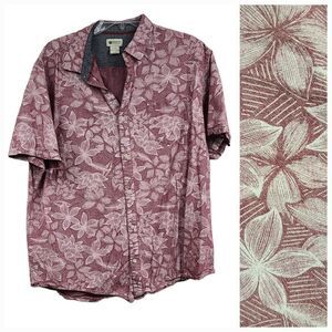 Haggar Men's XL Tropical Red Short Sleeve Camp Casual Button Down Shirt Hawaiian